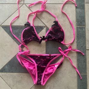 China doll pink and black lace bikini. S/M top S/M bottom.